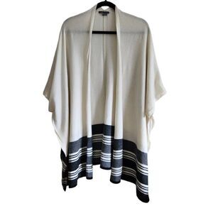 VINCE Cardigan Poncho Womens Medium Large Cashmere Wool Blend Ivory Black Stripe
